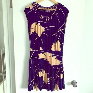 Anthropologie blue floral print drop waist dress